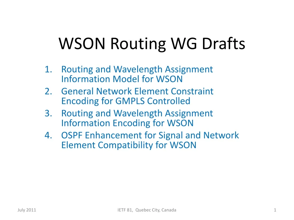 wson routing wg drafts