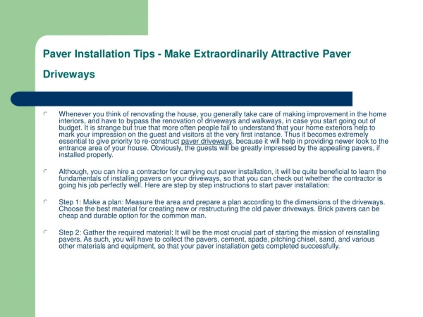 Paver Installation Tips - Make Extraordinarily Attractive Pa