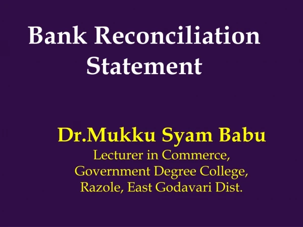 Bank Reconciliation Statement