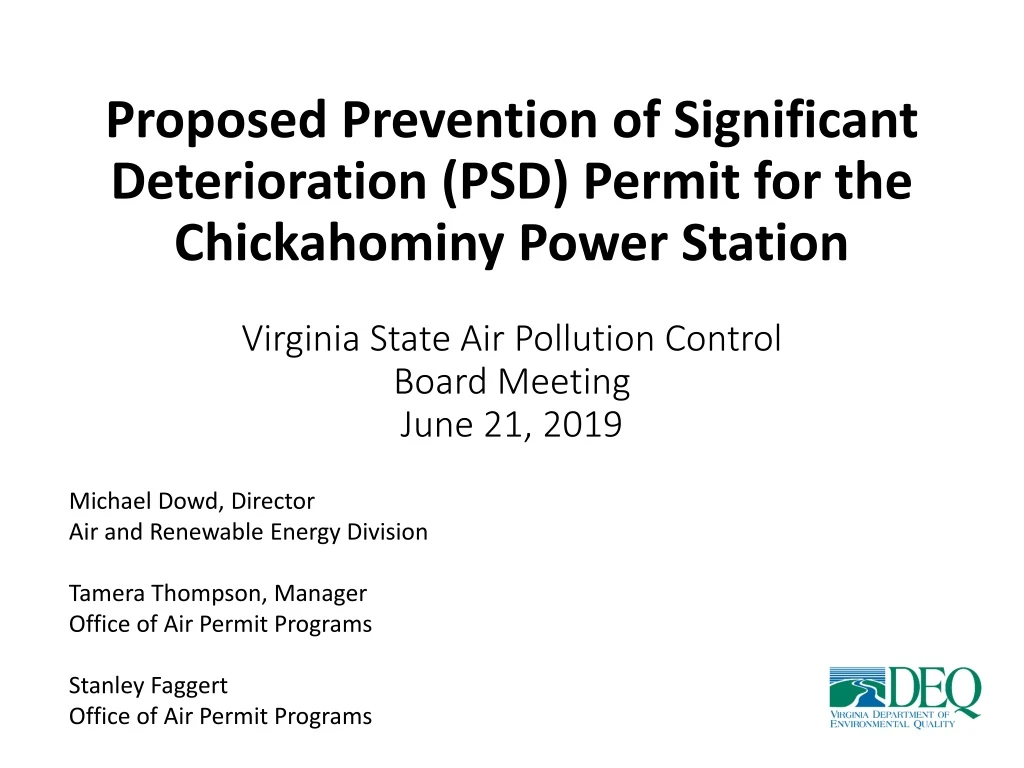 proposed prevention of significant deterioration psd permit for the chickahominy power station