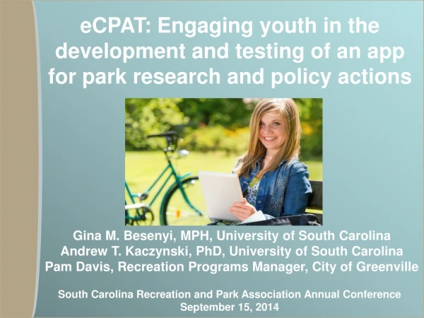 South Carolina Recreation and Park Association Annual Conference September 15, 2014