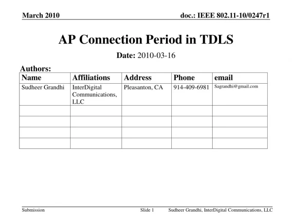 AP Connection Period in TDLS