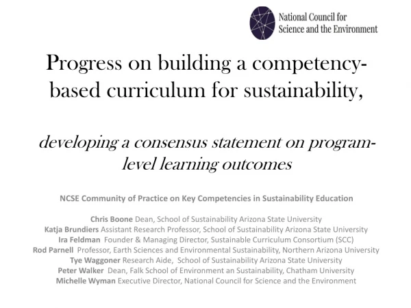 NCSE Community of Practice on Key Competencies in Sustainability Education