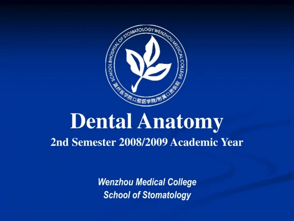Dental Anatomy 2nd Semester 2008/2009 Academic Year Wenzhou Medical College School of Stomatology