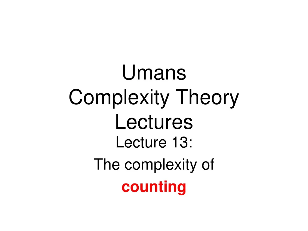 umans complexity theory lectures