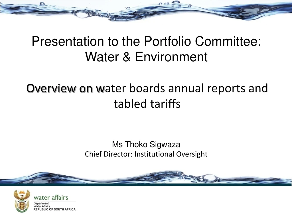 overview on w ater boards annual reports and tabled tariffs
