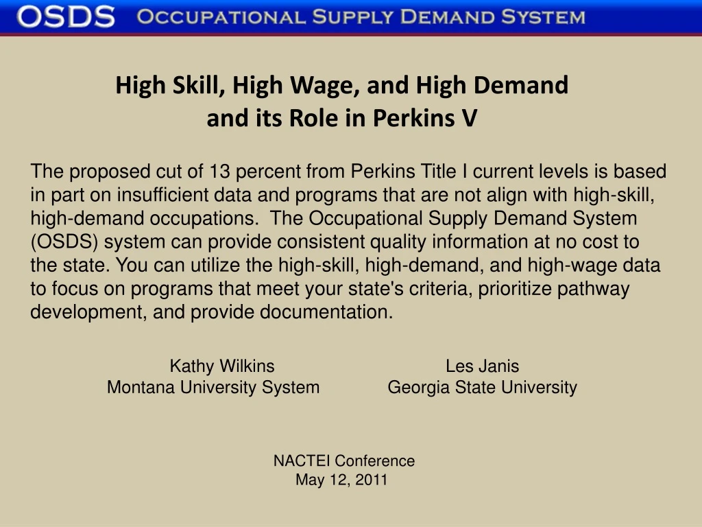 high skill high wage and high demand and its role