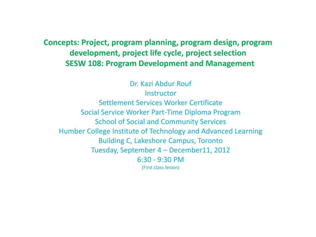 concepts project program planning program design