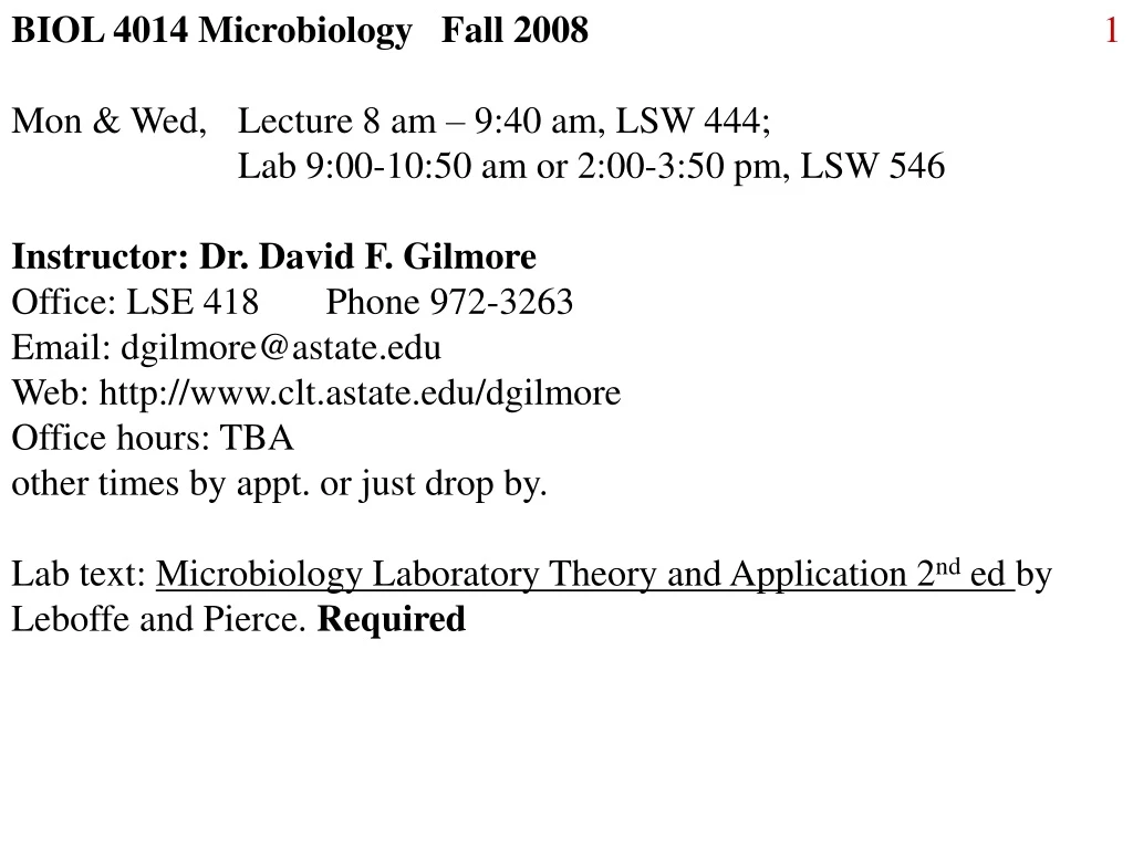 biol 4014 microbiology fall 2008 mon wed lecture