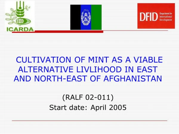CULTIVATION OF MINT AS A VIABLE ALTERNATIVE LIVLIHOOD IN EAST AND NORTH-EAST OF AFGHANISTAN RALF 02-011 Start date: Apr