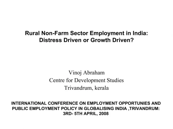 Rural Non-Farm Sector Employment in India: Distress Driven or Growth Driven