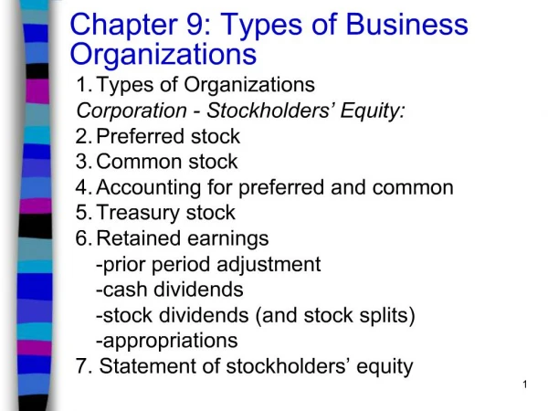 Chapter 9: Types of Business Organizations