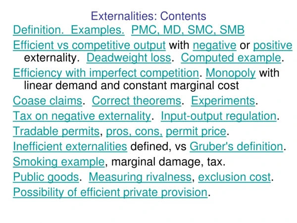 Externalities: Contents