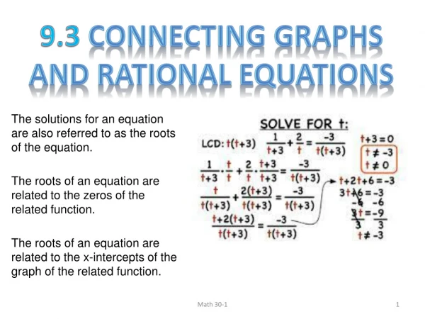 9.3 Connecting Graphs and Rational Equations
