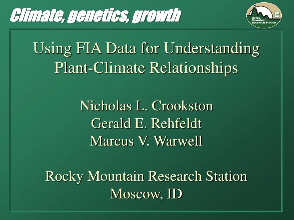 using fia data for understanding plant climate