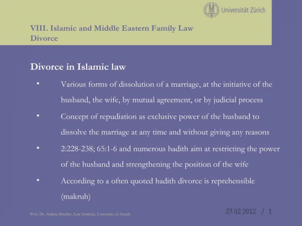 VIII. Islamic and Middle Eastern Family Law Divorce