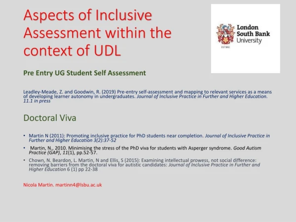 Aspects of Inclusive Assessment within the context of UDL