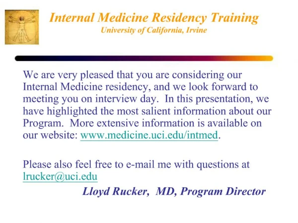 Internal Medicine Residency Training University of California, Irvine
