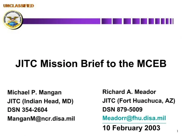 JITC Mission Brief to the MCEB