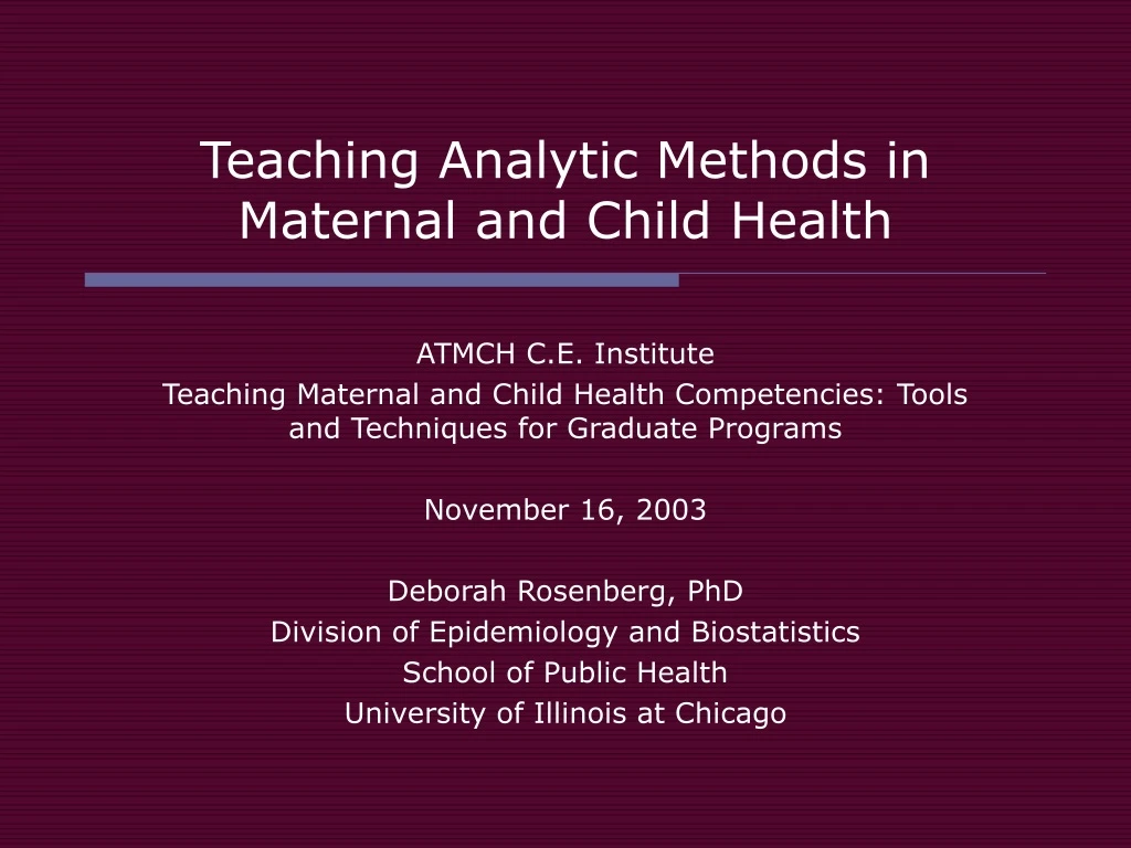 teaching analytic methods in maternal and child health