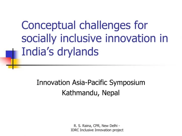 Conceptual challenges for socially inclusive innovation in India s drylands