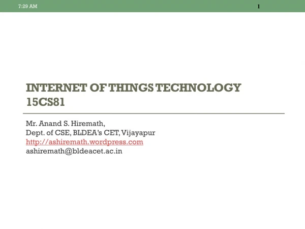 INTERNET OF THINGS TECHNOLOGY 15CS81