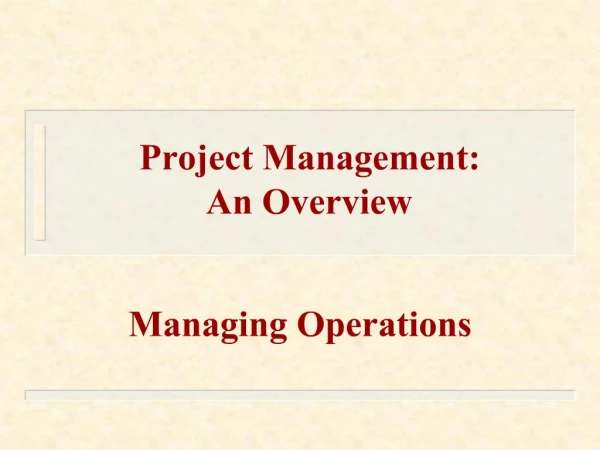 Project Management: An Overview