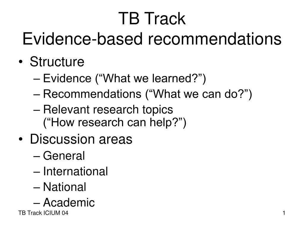 tb track evidence based recommendations