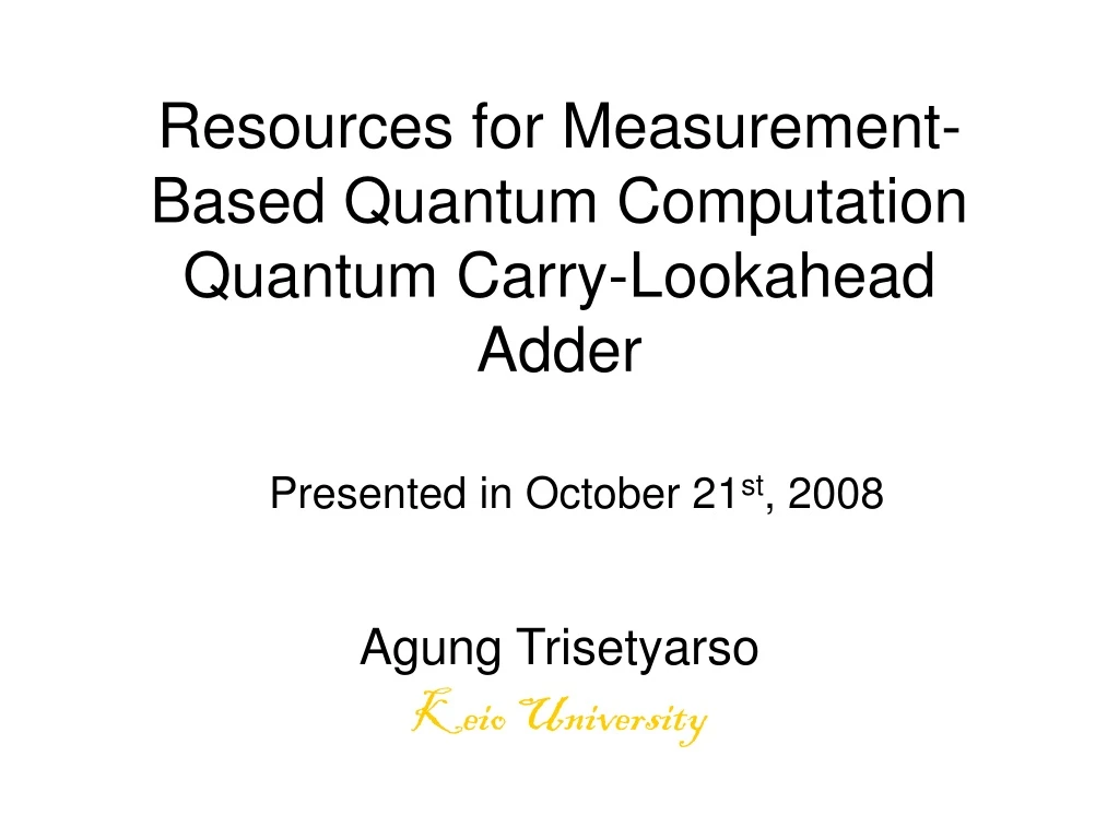 resources for measurement based quantum computation quantum carry lookahead adder