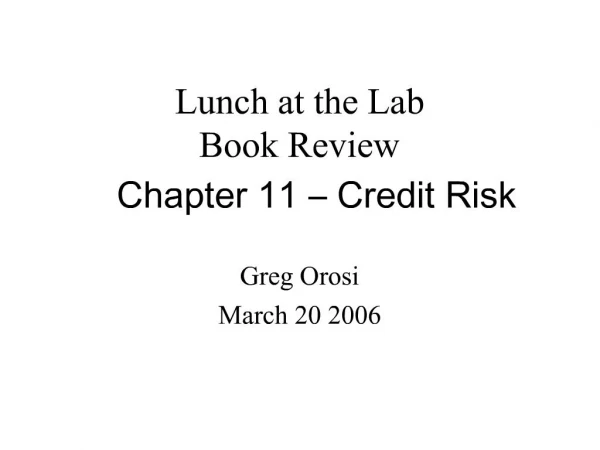 Lunch at the Lab Book Review Chapter 11 Credit Risk