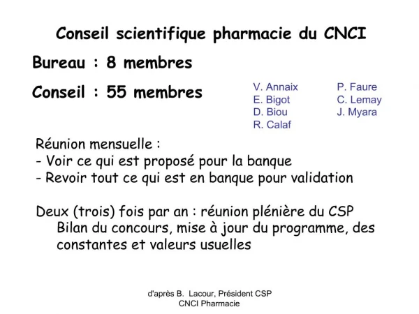Dapr s B. Lacour, Pr sident CSP CNCI Pharmacie