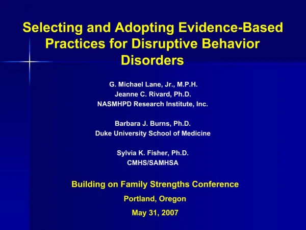 Selecting and Adopting Evidence-Based Practices for Disruptive Behavior Disorders