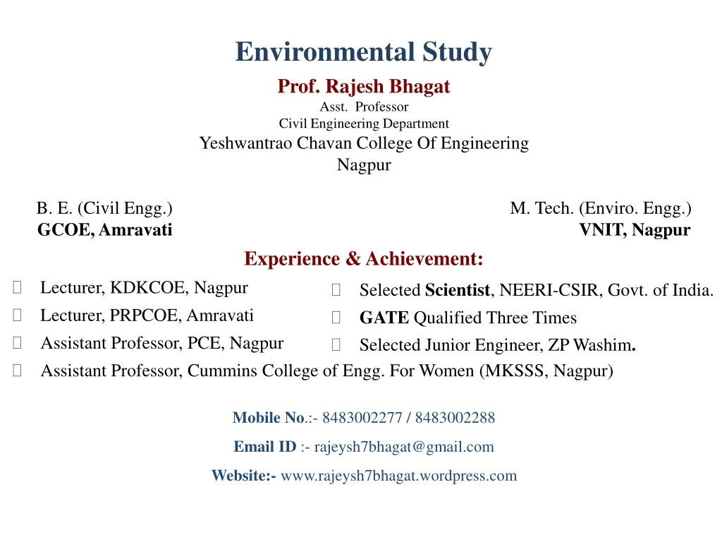environmental study prof rajesh bhagat asst