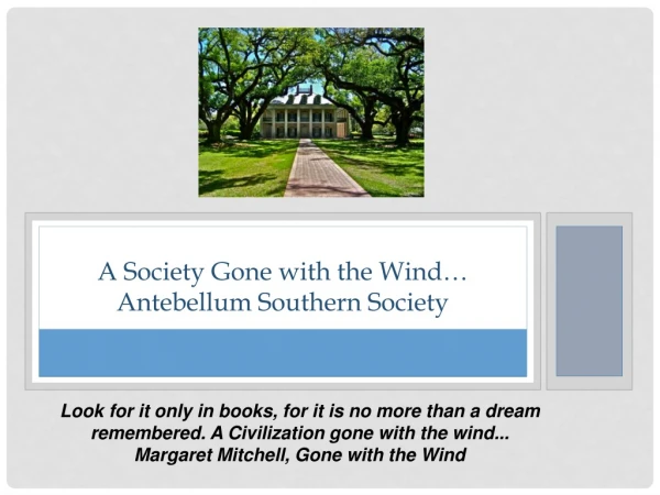 A Society Gone with the Wind… Antebellum Southern Society