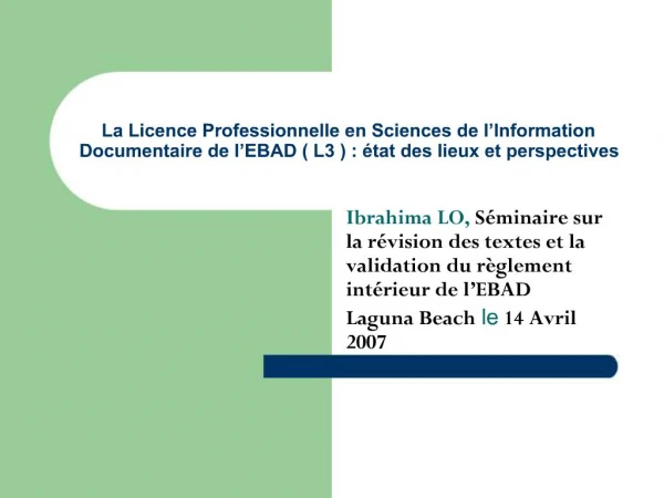 La Licence Professionnelle en Sciences de l Information Documentaire de l EBAD L3 : tat des lieux et perspectives