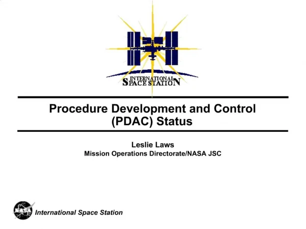 Procedure Development and Control PDAC Status