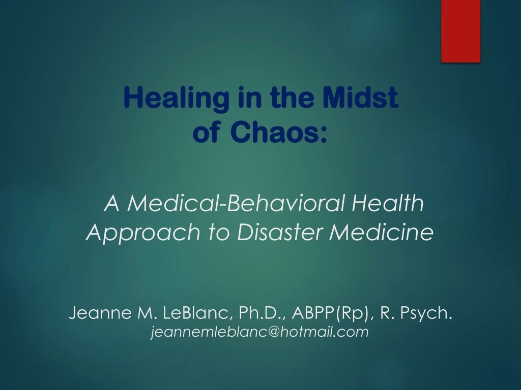 healing in the midst of chaos a medical