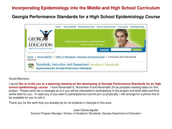 Incorporating Epidemiology into the Middle and High School Curriculum