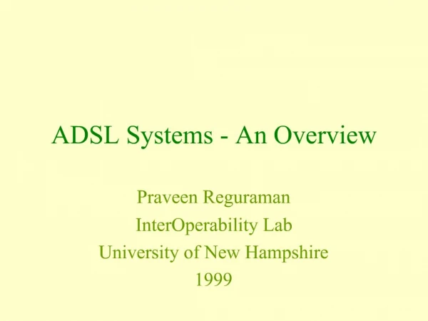 ADSL Systems - An Overview