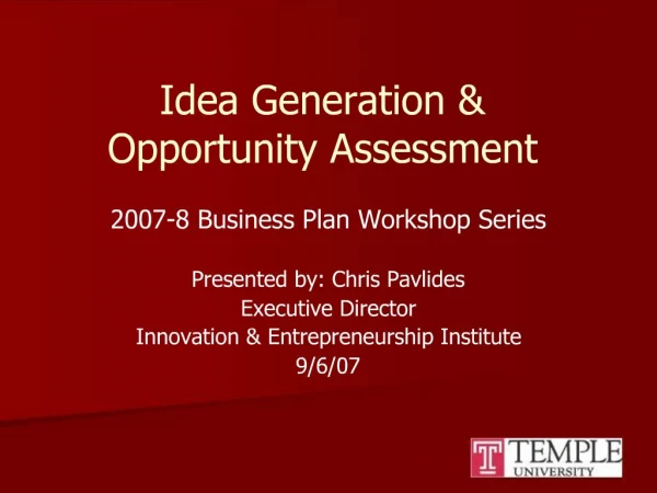 Idea Generation Opportunity Assessment