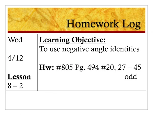 Homework Log