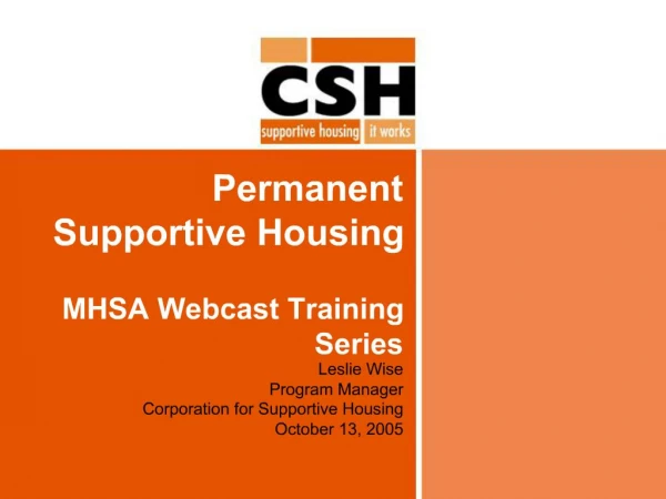 Permanent Supportive Housing MHSA Webcast Training Series