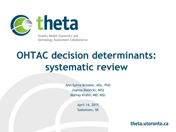 OHTAC decision determinants: systematic review