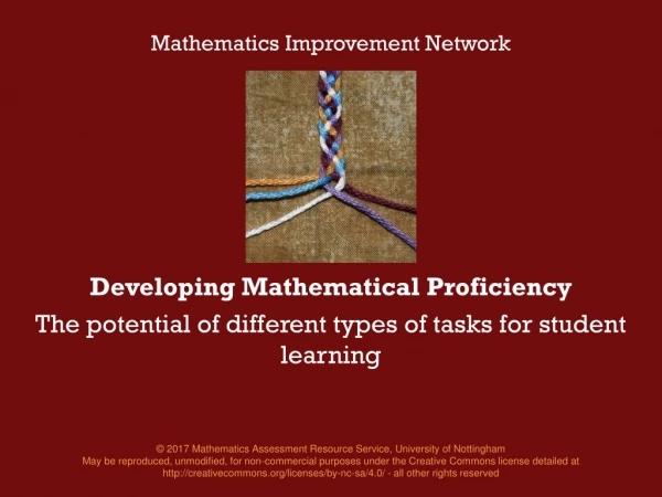 Developing Mathematical Proficiency The potential of different types of tasks for student learning