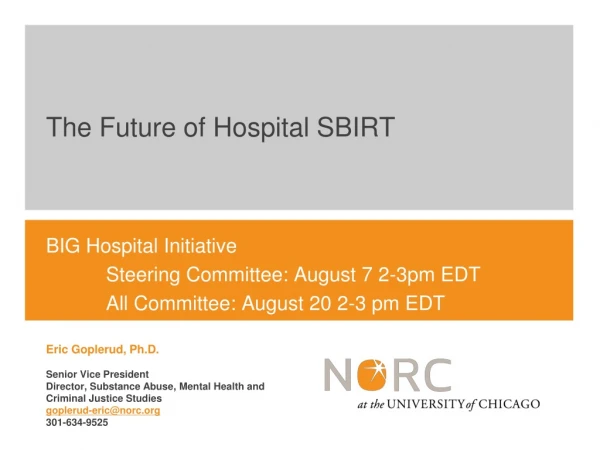 BIG Hospital Initiative 	Steering Committee: August 7 2-3pm EDT