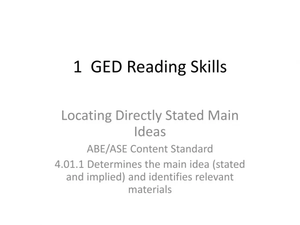 1 GED Reading Skills