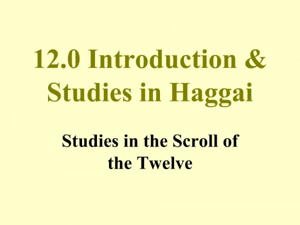 12.0 Introduction Studies in Haggai