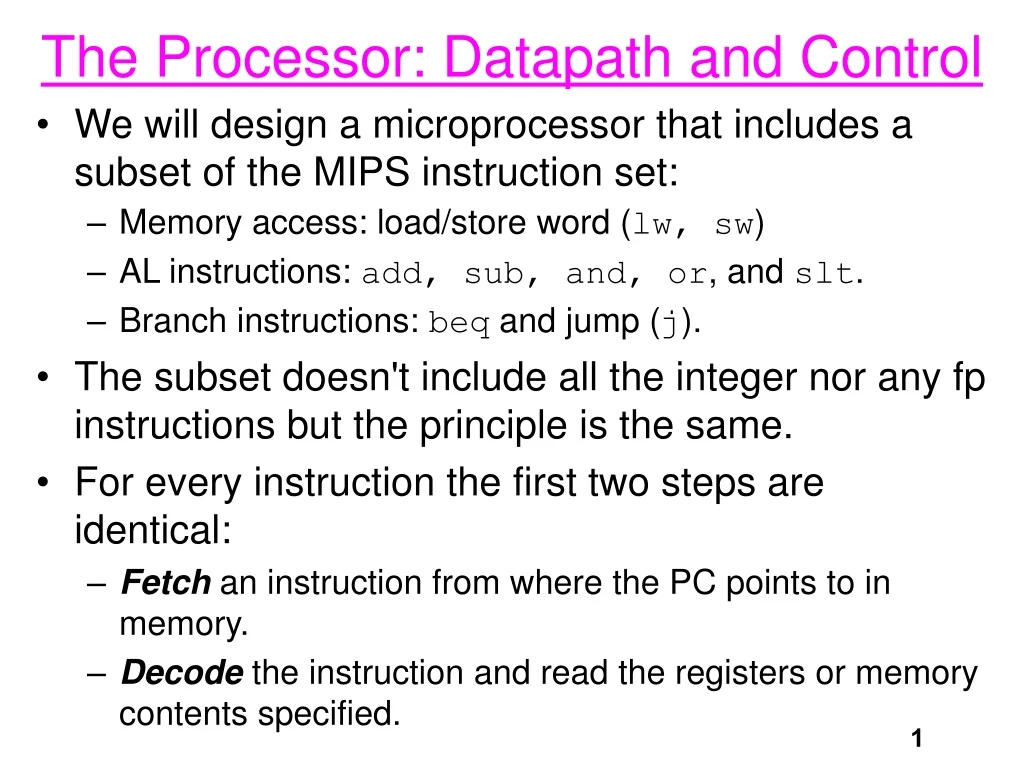 the processor datapath and control