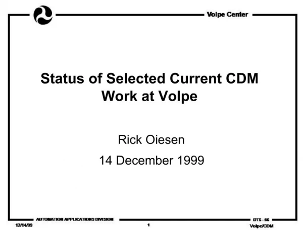 Status of Selected Current CDM Work at Volpe