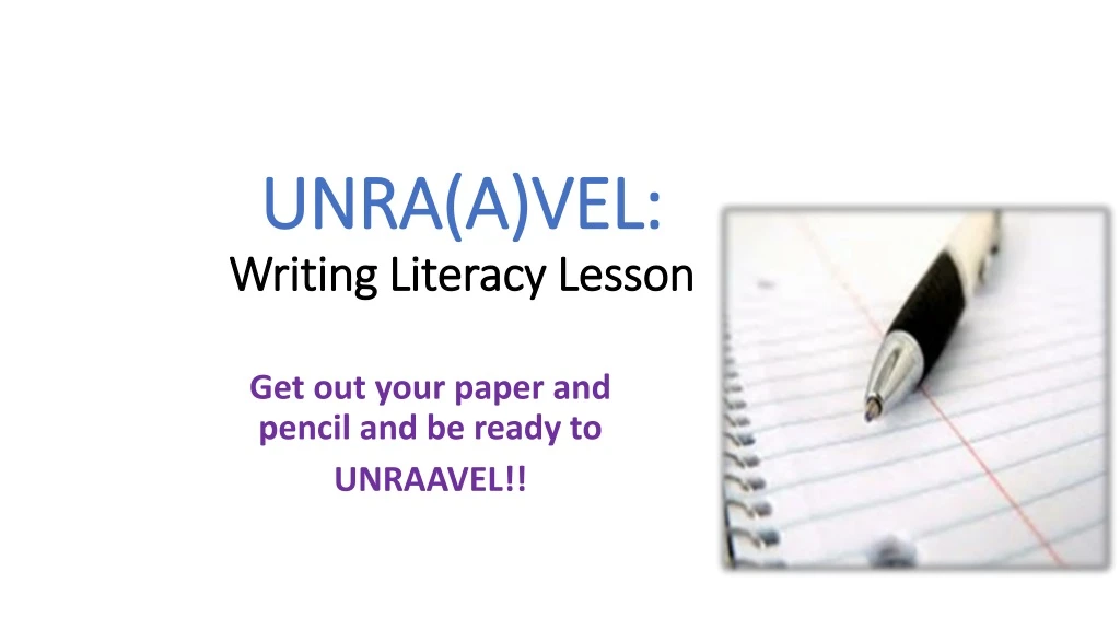 unra a vel writing literacy lesson
